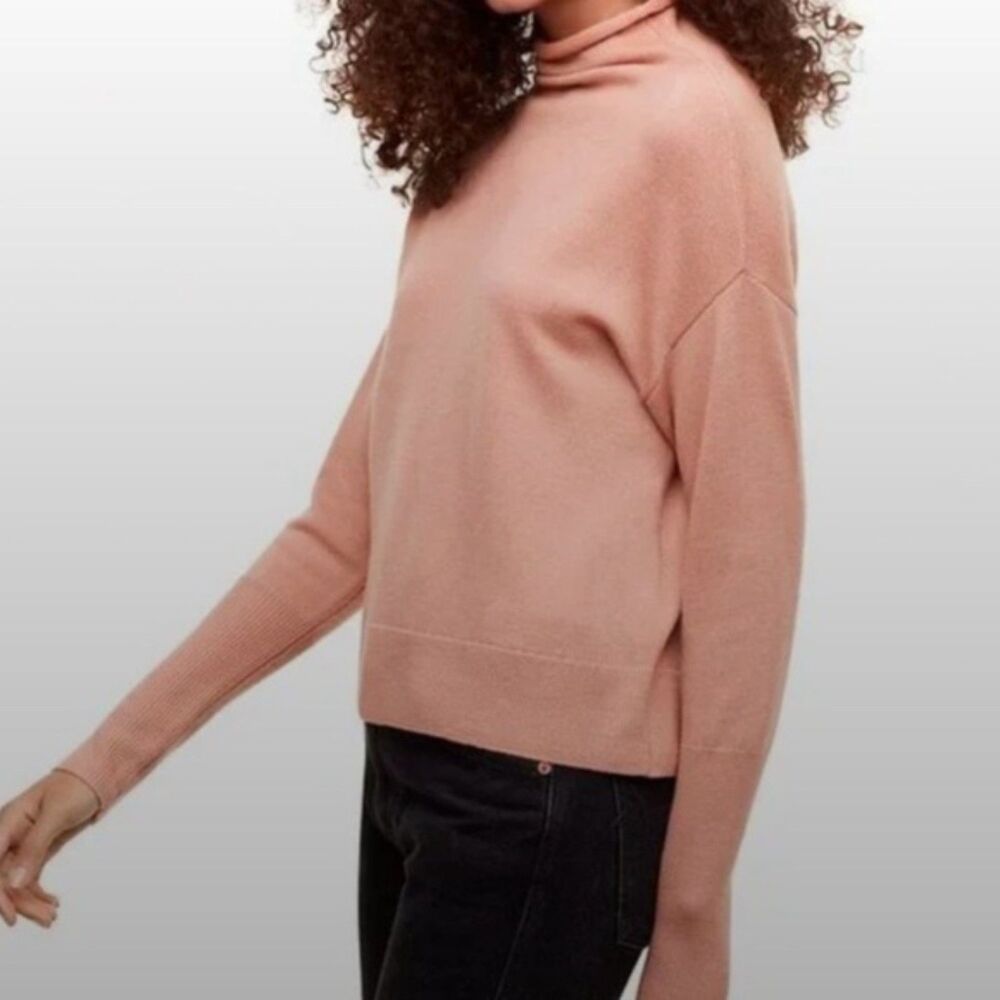 WILFRED Women's Pink Cyprie Mock Neck Balloon Sleeve Merino Wool Sweater Size L
